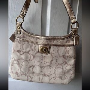 vintage Coach Gold and beige Signature crossbody Bag